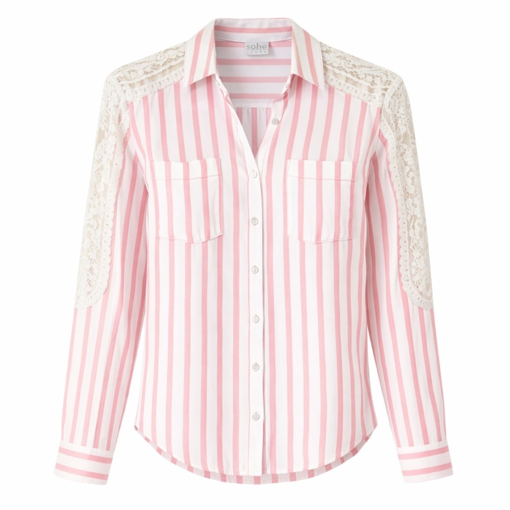 Pink & White Collared Shirt with Lace